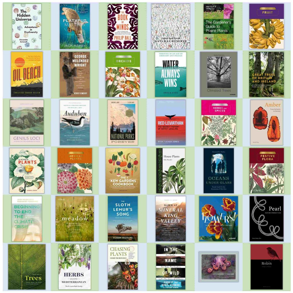 A color square featuring many book covers that include ocean scenes, flowers, marine life, and trees.